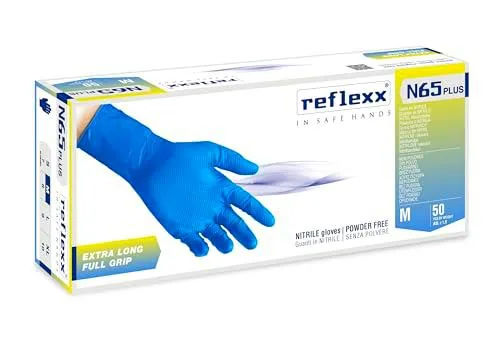 Reflexx N65 Plus - Guantes de nitrilo azul de agarre completo