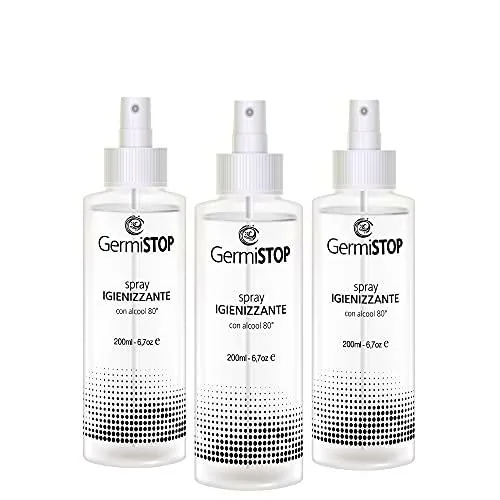 GERMISTOP Desinfectante de manos, 3 x 200 ml, con alcohol 80% y glicerina