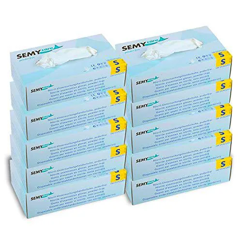 Semy Care - Guantes de nitrilo (talla S, AQL 1,5, 10 paquetes de 100 guantes)