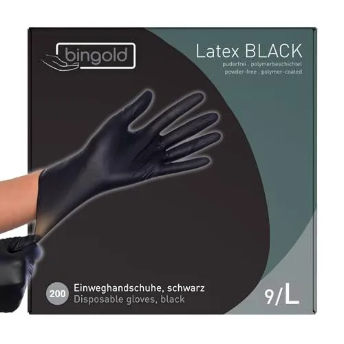 BINGOLD Guantes desechables de látex negro, 2 x 100 unidades de BINGOLD