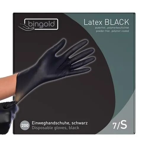BINGOLD Guantes desechables de látex negro, 2 x 100 unidades
