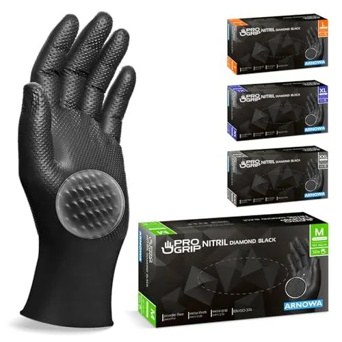 50x PROGRIP Guantes nitrilo talla M Negro [Con doble grosor y textura diamante]
