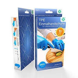 Guantes desechables de TPE sin polvo, color azul, talla L