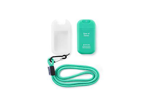 HAAN Desinfectante de Manos Dispensador + Accesorio para Colgar | Higienizante e Hidratante en Spray | Cordón y Funda para llevar en el Cuello | 30 ml de Desinfectante | Verde