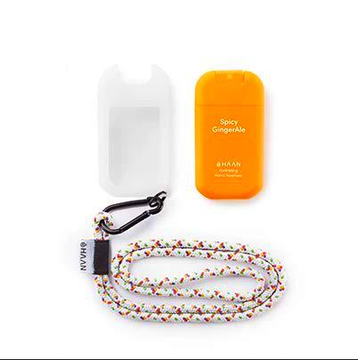 HAAN Desinfectante de Manos Dispensador + Accesorio para Colgar | Higienizante e Hidratante en Spray con ALOE VERA | Dispensador Recargable | Cordón y Funda para Colgar en el Cuello | 30 ml |GingerAle