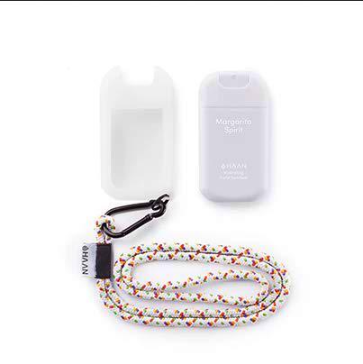 HAAN Desinfectante de Manos Dispensador + Accesorio para Colgar | Higienizante e Hidratante en Spray | Dispensador Recargable | Cordón y Funda para Colgar en el Cuello | 30 ml | Margarita