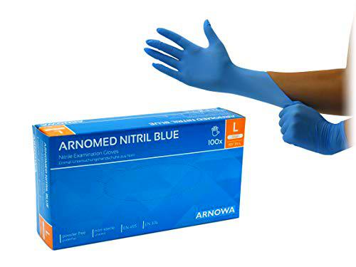 Guantes de nitrilo Arnomed, sin polvo, color azul, negro o blanco
