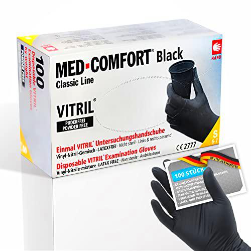 100 guantes desechables de Vitril, color negro, de MED COMFORT©