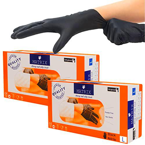 Guantes desechables de nitrilo, de Matrix, negros, de nitrilo