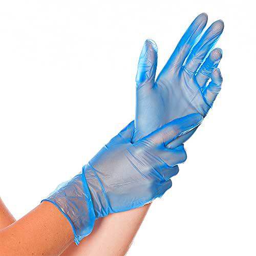 Hygostar IDEAL - Guantes de vinilo sin polvo, color azul, talla S