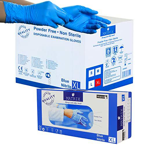 Matrix - Guantes desechables XL de nitrilo, sin polvo