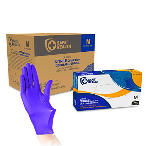 Safe Health Guantes desechables de nitrilo, color azul cobalto