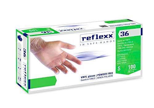 Reflexx - Guantes de vinilo con polvos R36, M, transparente, 100