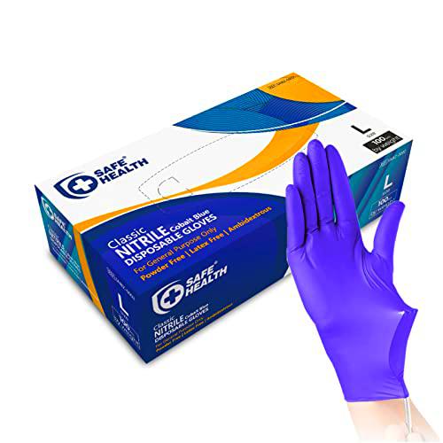 Safe Health Guantes desechables de nitrilo, color azul cobalto
