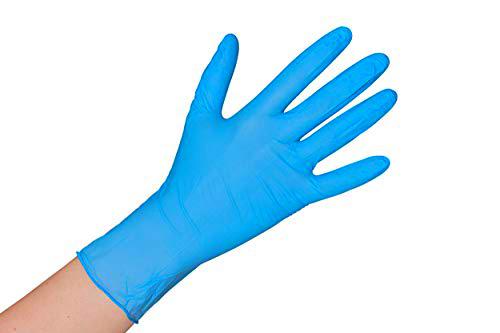 Juego de 100 guantes de nitrilo sin polvo, de color azul