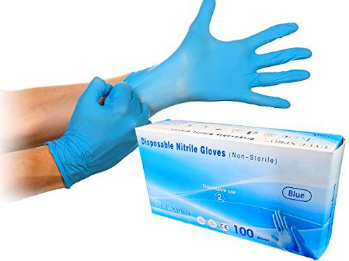 A2ZWORLD 100 guantes de nitrilo, color azul, sin polvo y sin látex