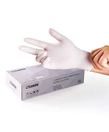 LANON 100 guantes desechables de nitrilo de grado alimenticio con puntas de los dedos texturizadas