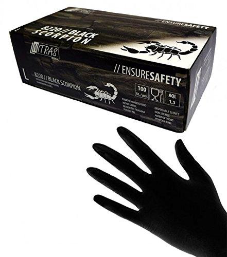 100 guantes de látex Nitras Black Scorpion, color negro