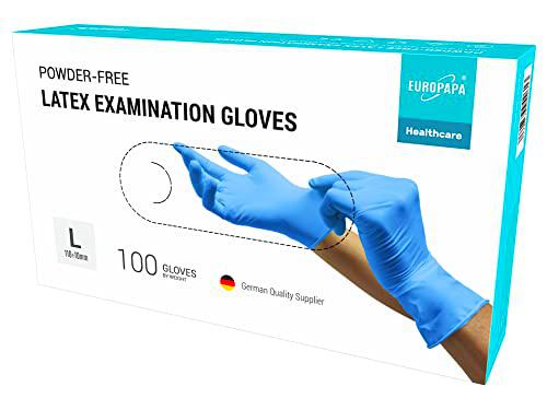 EUROPAPA® 100 guantes desechables de látex, color blanco y azul