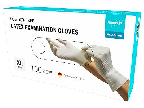 EUROPAPA® 100 guantes desechables de látex, color blanco y azul