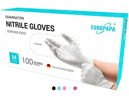 EUROPAPA® 100 guantes de nitrilo, color blanco, caja desechable