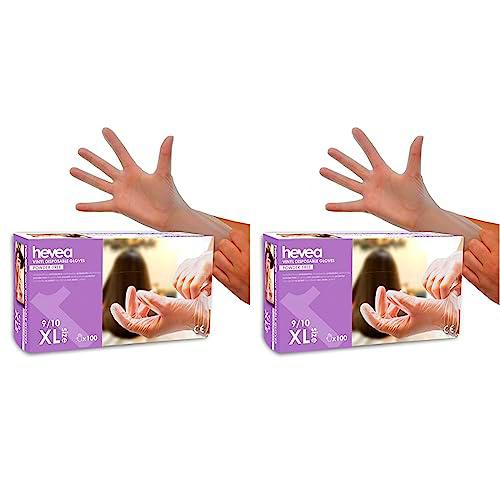 Hevea Guantes desechables de vinilo sin polvo pack 1 x 100 Talla XL (Paquete de 2)