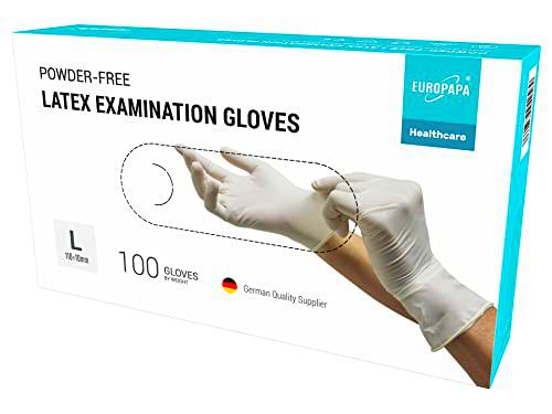 EUROPAPA® 100 guantes desechables de látex, color blanco y azul