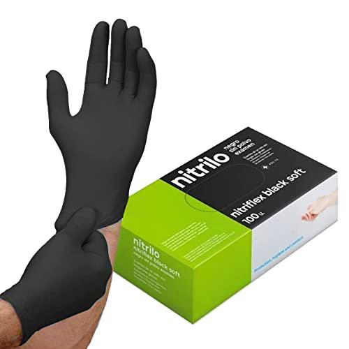 ABD 100 Guantes Nitrilo Desechables, Sin Polvo, (LATEX FREE) Certificados CE conforme a la norma EN455 de alimentos (Talla S, Negro)