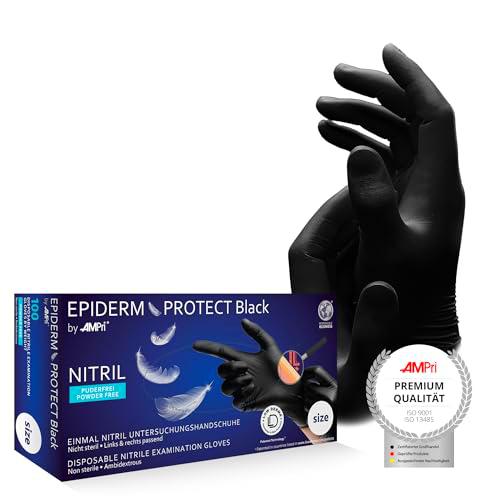 AMPri Guantes de nitrilo Low Derma, color negro, 100 unidades/caja