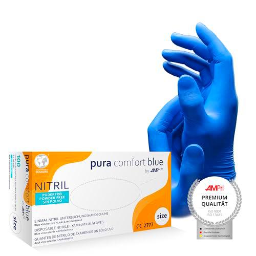 AMPri Guantes de nitrilo Pura Comfort sin polvo, color azul