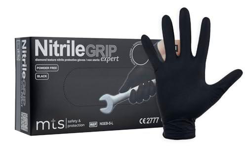 MTS Safety &amp; Protection Guantes Desechables L - Paquete De 50/caja Guantes De Nitrilo Guantes Negros Nitrilo Estructura De Diamante Agarre