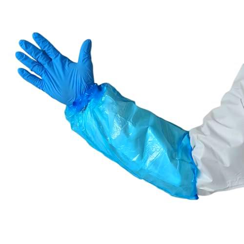 OneProtek - Puño desechable corto de polietileno, 100 manguitos impermeables elásticos en ambos extremos