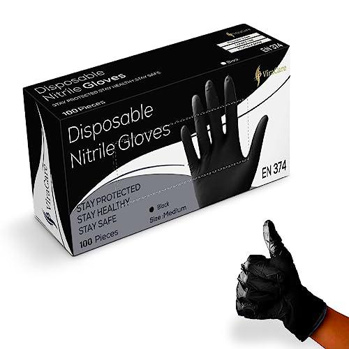 100 guantes desechables negros medianos | Guantes de nitrilo negros medianos | Guantes sin látex | Guantes sin polvo | Guantes negros desechables | Fuertes y no estériles | (mediano