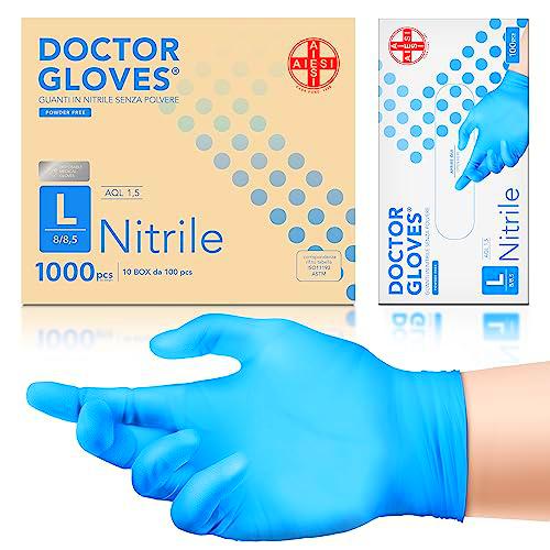 AIESI® Guantes de nitrilo desechables sin polvo azul para uso profesional DOCTOR GLOVES (Paquet de 1000 piezas) talla L