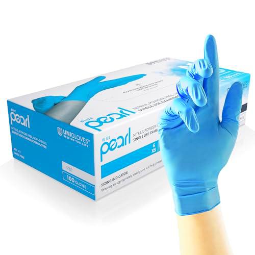 UNIGLOVES Blue Pearl Guantes de examen de nitrilo - Guantes desechables multiuso