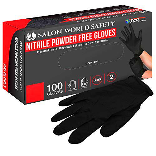 Salon World Safety Guantes desechables de nitrilo negro