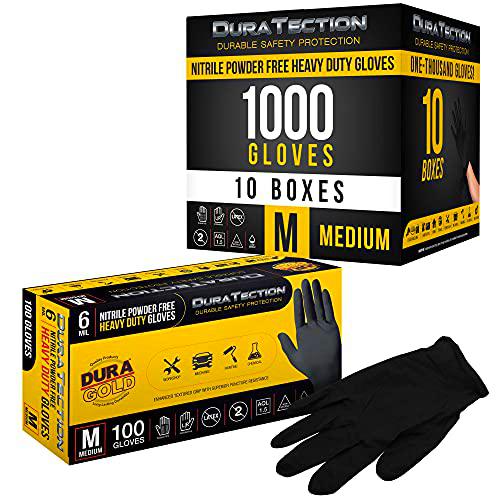 Dura-Gold Guantes desechables de nitrilo negro HD, 10 cajas de 100