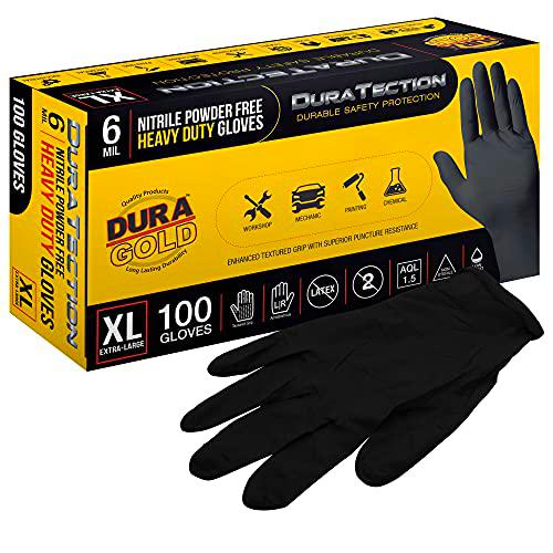Dura-Gold Guantes desechables de nitrilo negro HD, caja de 100