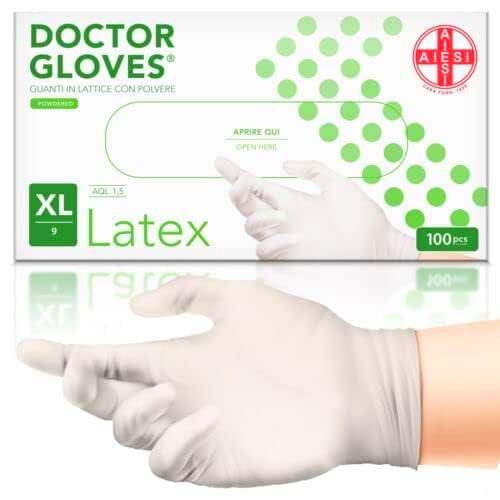 AIESI® Guantes de Látex desechables con polvo para uso médico DOCTOR GLOVES (Paquete de 100 piezas) talla XL