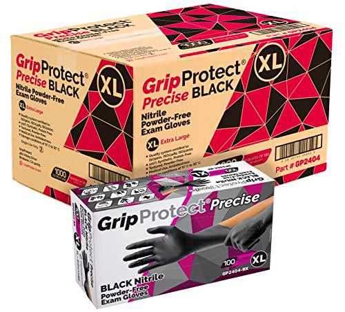 GripProtect Guantes de nitrilo negros precisos, resistentes al fentanilo