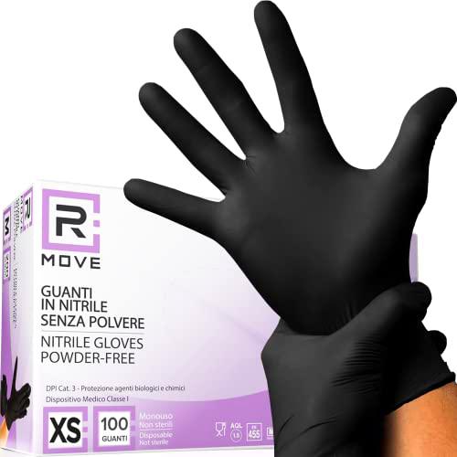 100 guantes de nitrilo XS negros sin polvo, sin látex