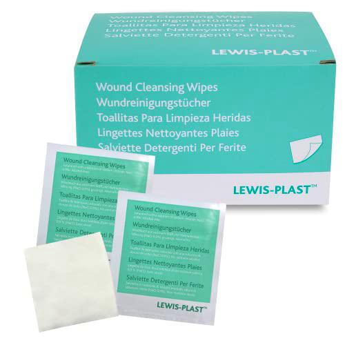 LEWIS-PLAST Premium desinfectando toallitas con solución salina sin alcohol | Toallitas antisépticas y antibacterianas de detergente | 100 Caja