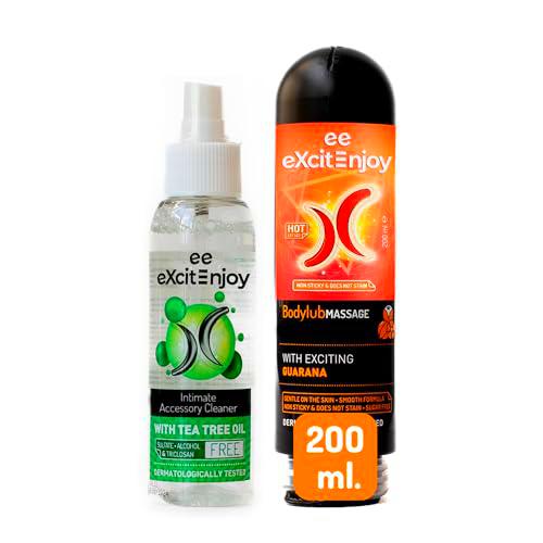 Limpiador spray higienizante de accesorios íntimos con Árbol de Té + Gel Lubricante íntimo pareja efecto calor con Guaraná | Vegano y Sin Alcohol