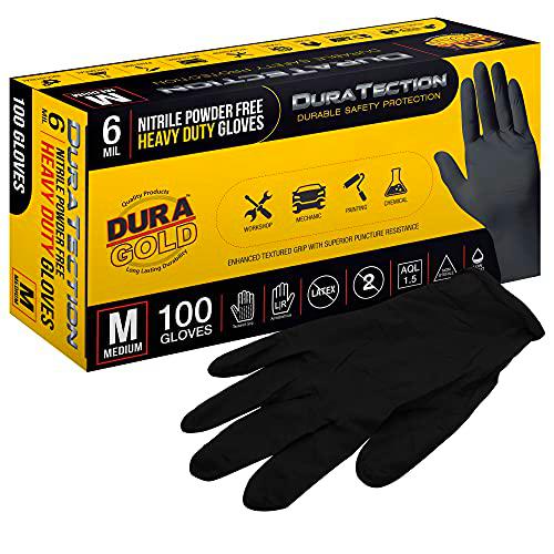 Dura-Gold Guantes desechables de nitrilo negro HD, caja de 100