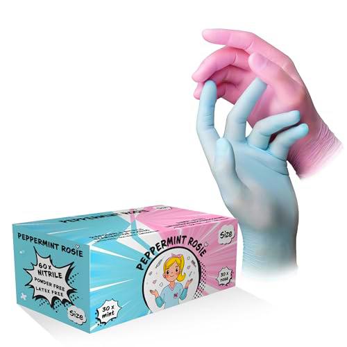 AMPri Guantes de nitrilo, color menta, rosa, mezcla de colores