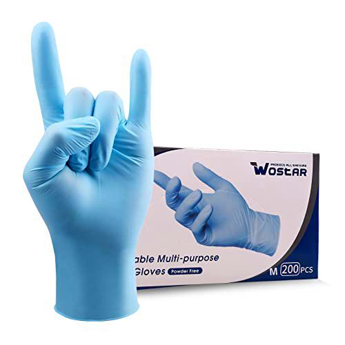 Wostar Guantes desechables de nitrilo, 3 mil, paquete de 200