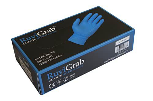 Ruvigrab - Guantes desechables de Nitrilo azul | caja guantes nitrilo 100 unidades | Guantes certificados EN374-5 EN374-1 químicos | Libre de Látex | guantes nitrilo azul sin polvo | Talla M
