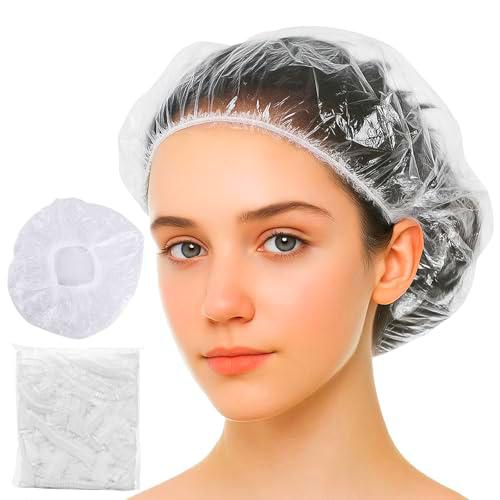 100 Gorros Desechables, Gorro Ducha de PláStico Para Mujeres y Hombres