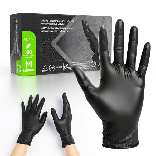 Guantes de nitrilo negros sin polvo - Guantes desechables de examen y protección