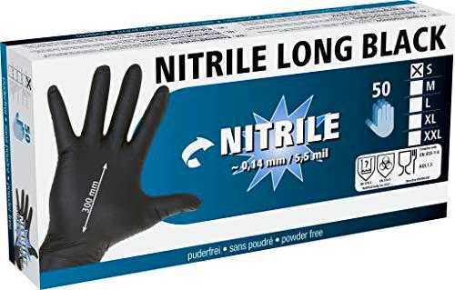 Kerbl Guantes de nitrilo Long Black 300 mm, 50 uds, talla XL